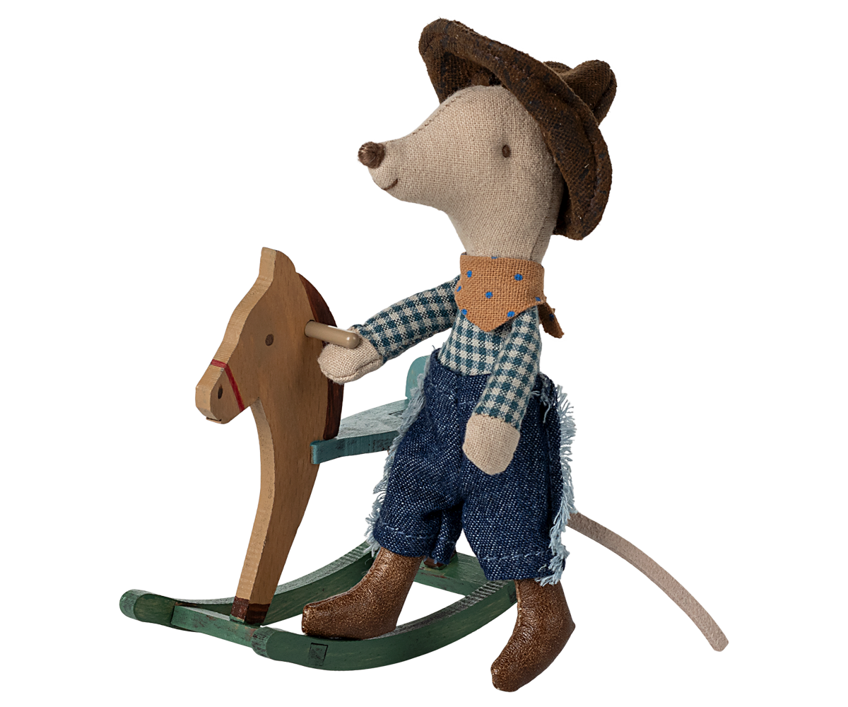 Cowboy Maus auf Schaukelpferd, Kleiner Bruder