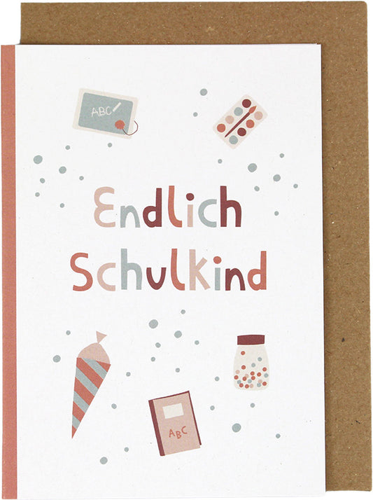 Klappkarte Malkasten, Heft, rose – Endlich Schulkind