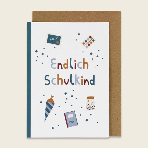 Klappkarte Malkasten, Heft, türkis – Endlich Schulkind