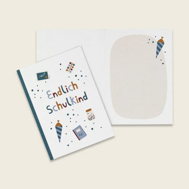 Klappkarte Malkasten, Heft, türkis – Endlich Schulkind