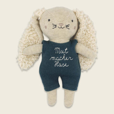 Mutmacher-Hase mit blauem Anzug Kuscheltier