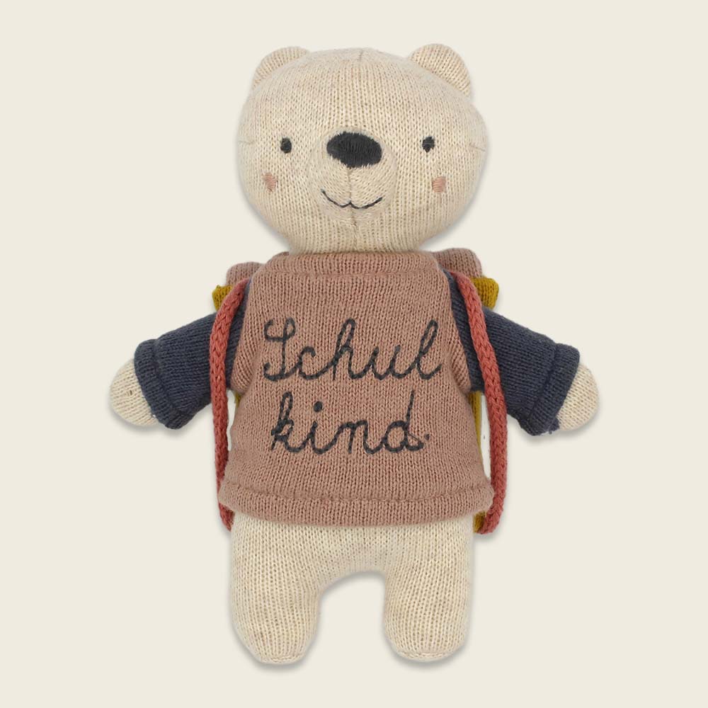 Bär „Schulkind“ mit Schulranzen und Shirt in rosa/blau Kuscheltier