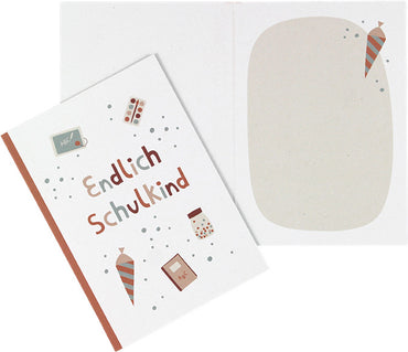 Klappkarte Malkasten, Heft, rose – Endlich Schulkind