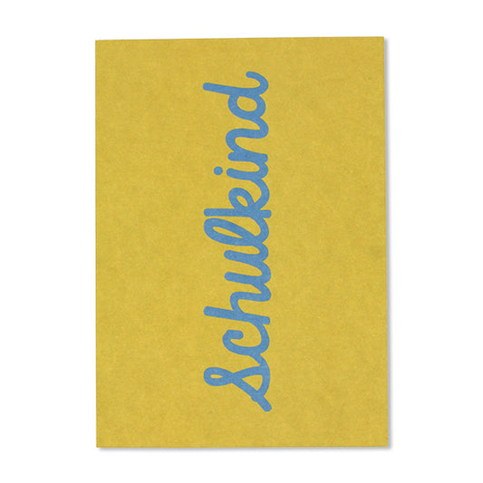 Postkarte Schulkind, gelb/türkis