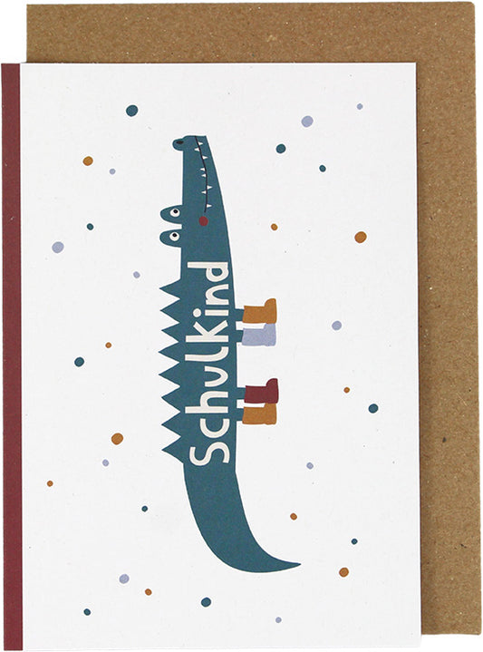 Klappkarte Krokodil – Schulkind