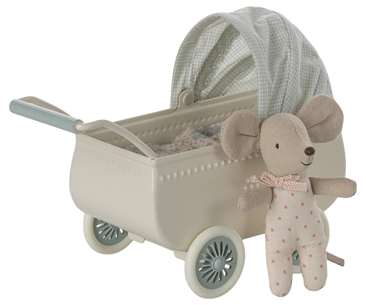 Kinderwagen mit Babymaus - Minze