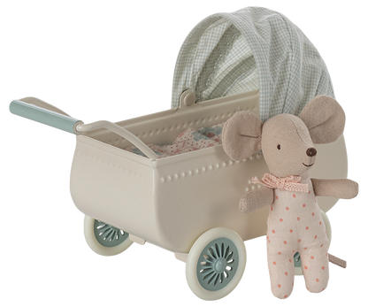 Kinderwagen mit Babymaus - Minze