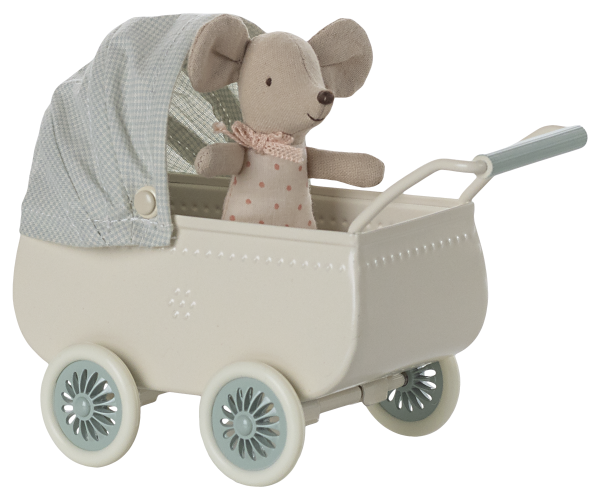 Kinderwagen mit Babymaus - Minze