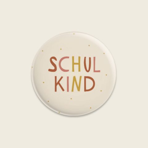 Button „Schulkind“, orange/pink/senf