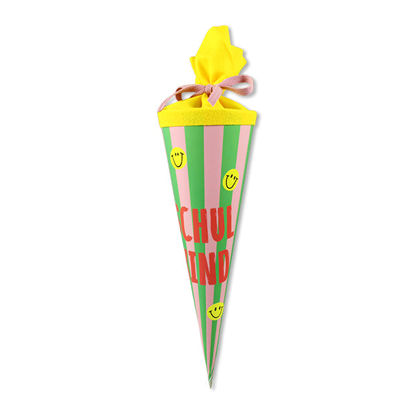 Schultüte mit Streifen grün/rosa/neon-rosa, 35cm