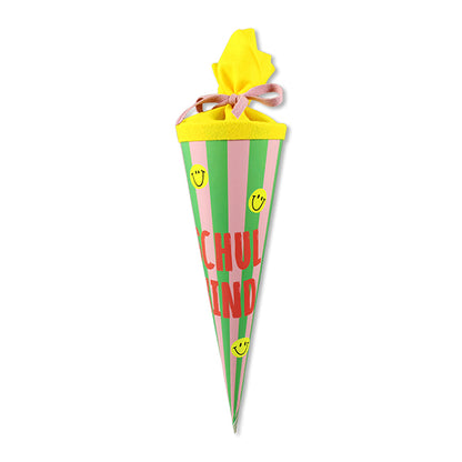Schultüte mit Streifen grün/rosa/neon-rosa, 35cm
